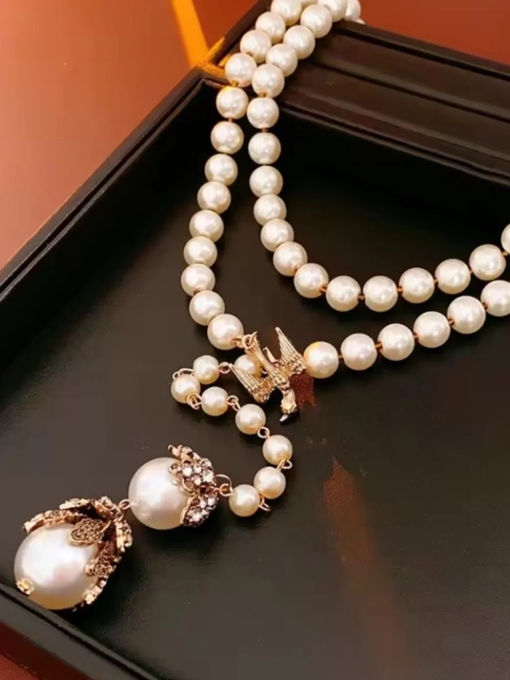 Royal Pearl Pendant Necklace with Crystal Bee Charm